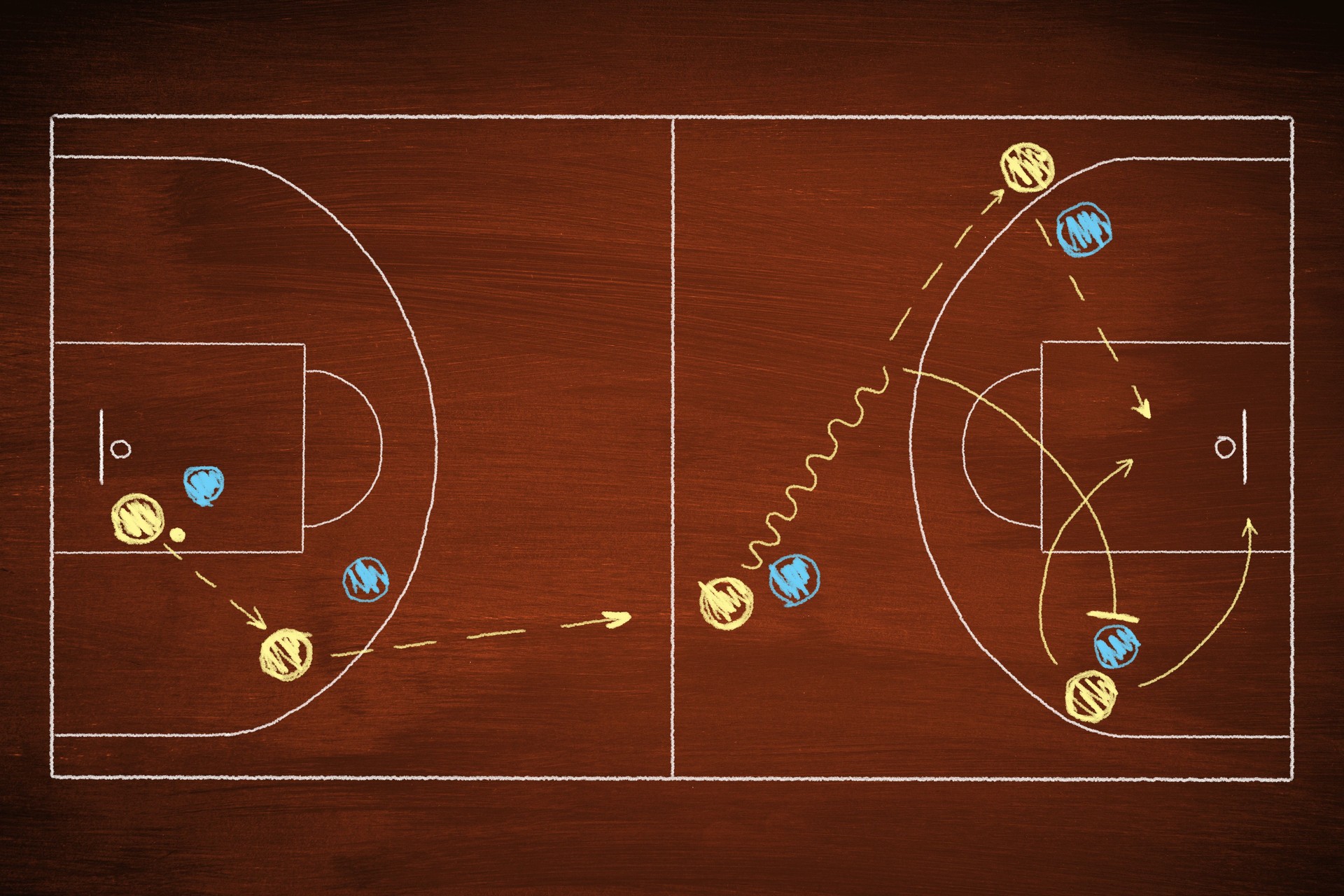 Illustration of basketball tactics and offense play